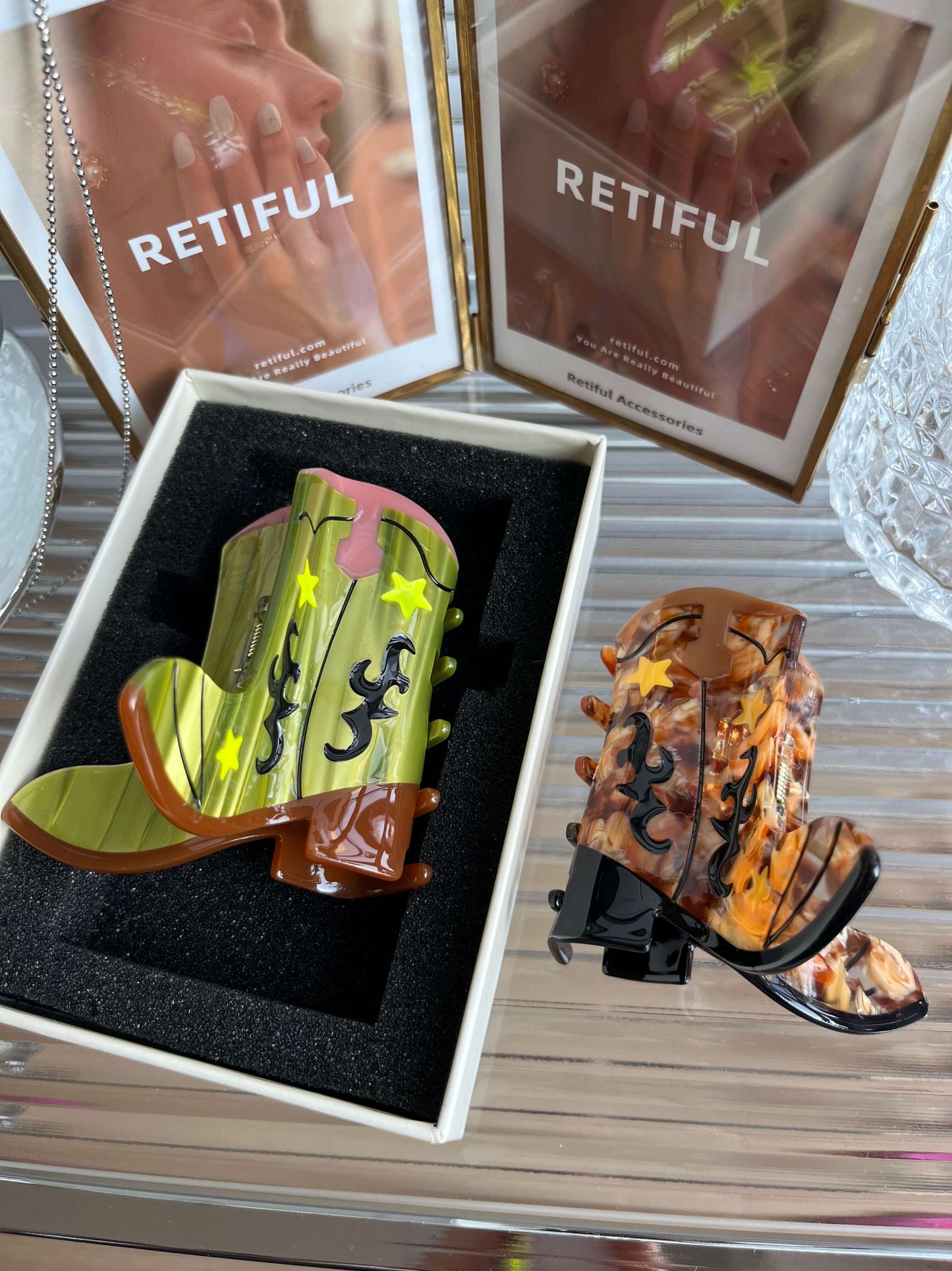 Green Cowboy Boot Hair Claw Clip