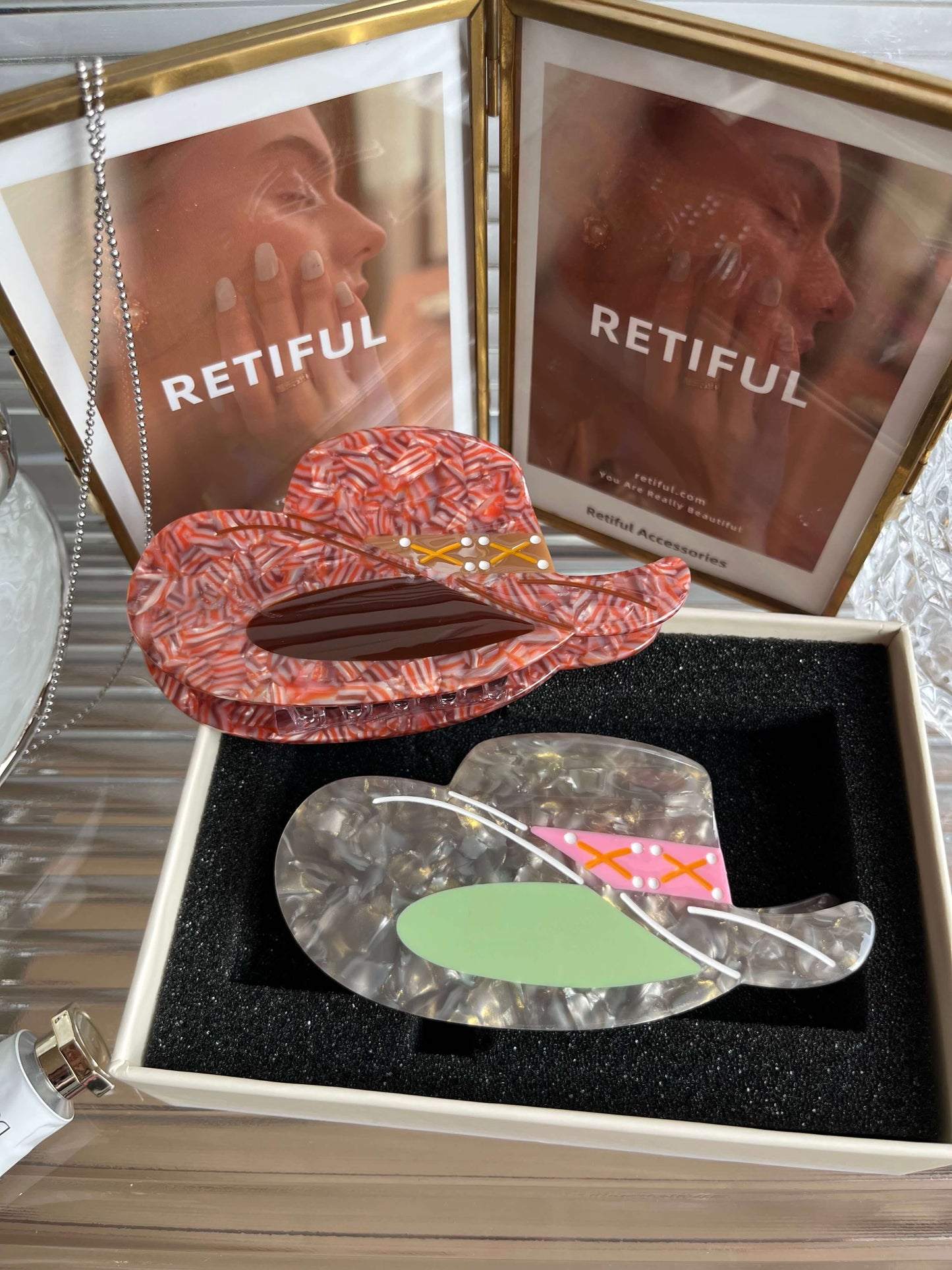 Brown Cowboy Hat Hair Claw Clip