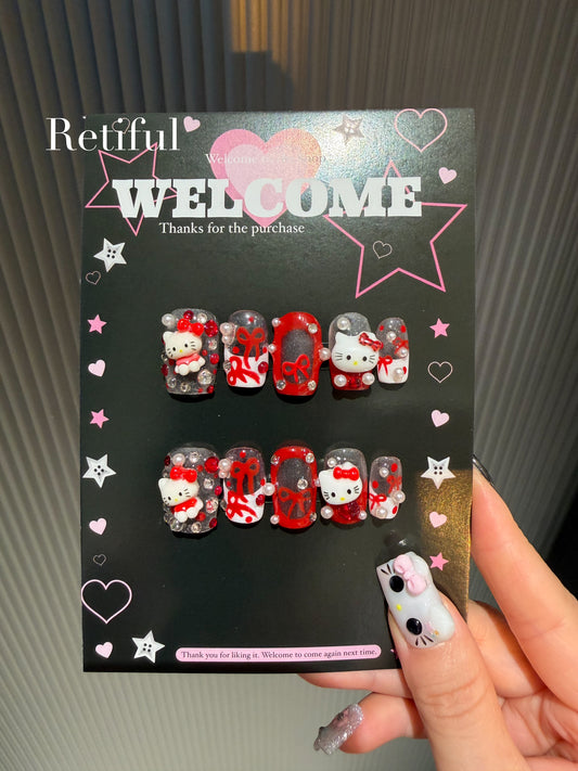 HK0020 Christmas Kitty Press-On Nails