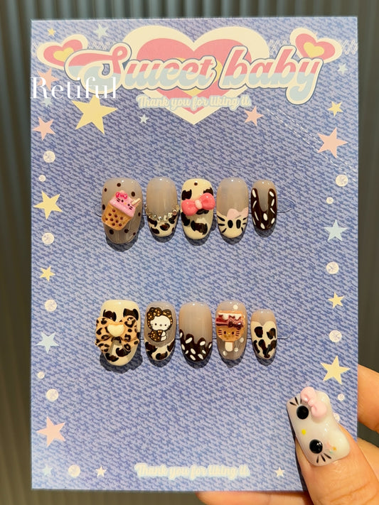 HK0073 Bubble Tea Kitty Press-On Nails