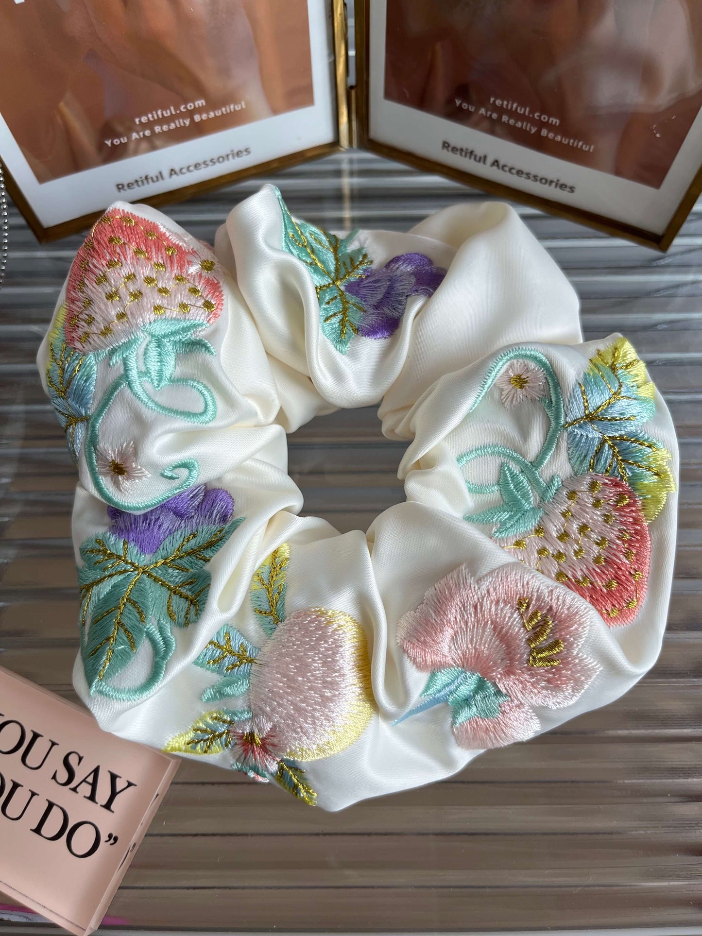 Spring Bloom Embroidered Scrunchie