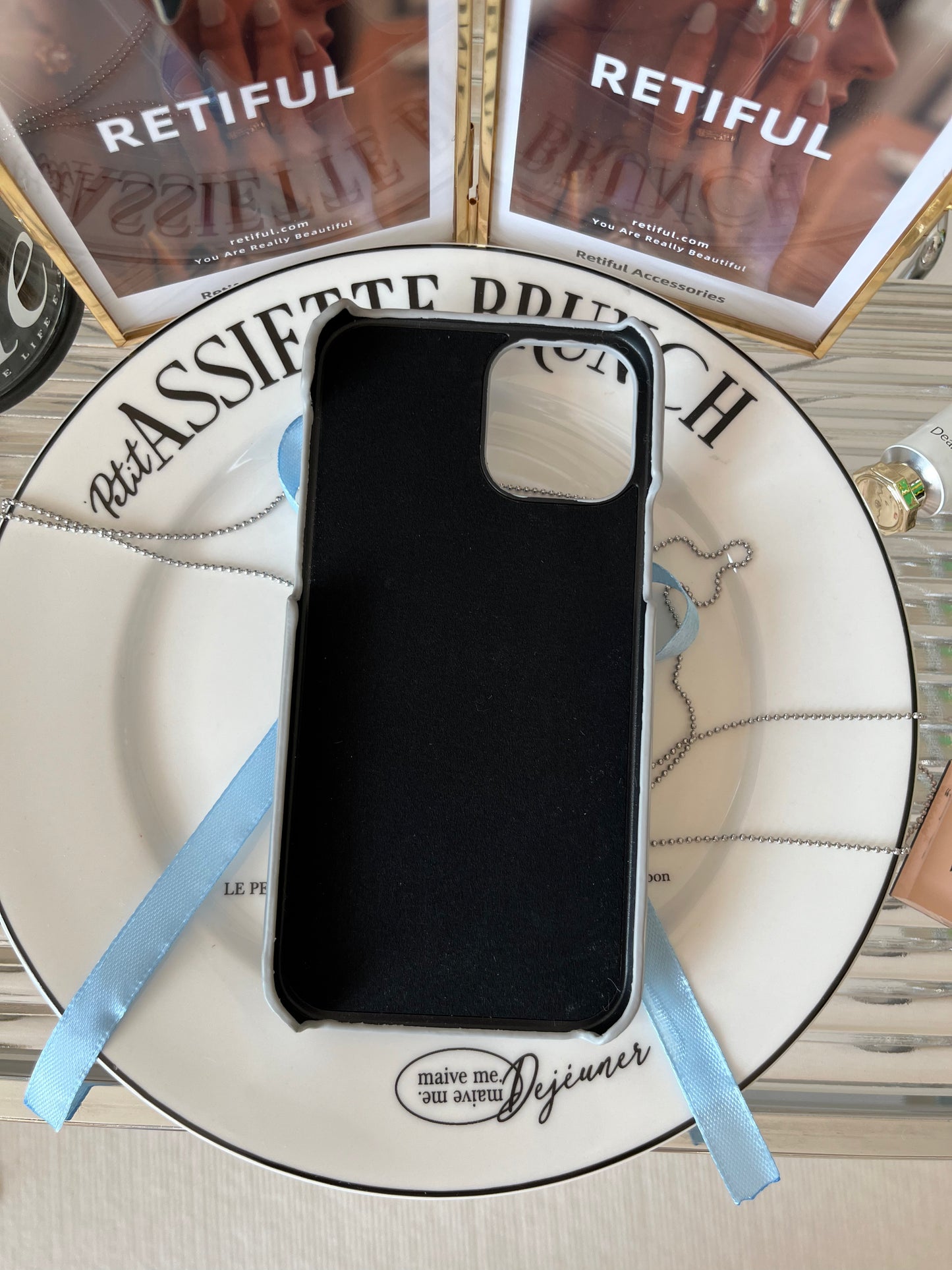 Estuche para teléfono con lazo de cinta (azul)