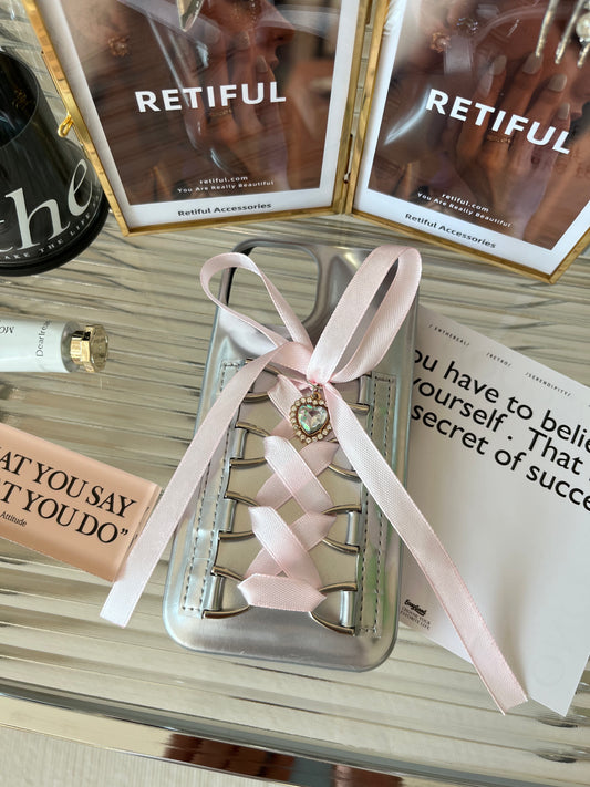 Estuche para teléfono con lazo de cinta (rosa)