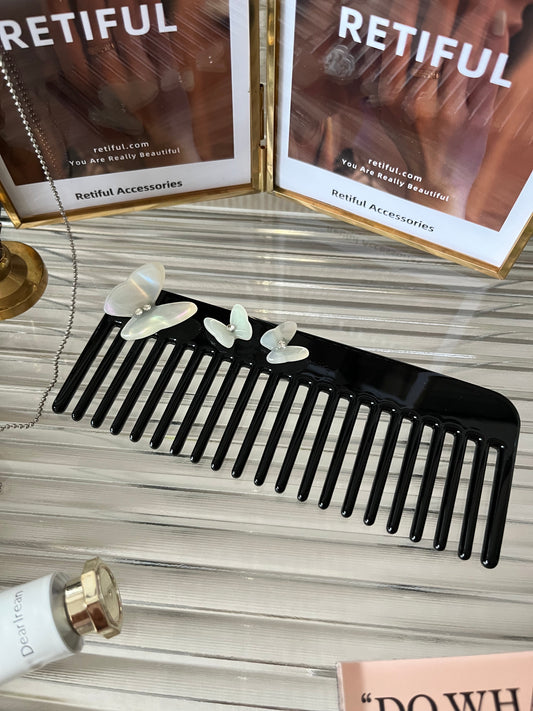 Elegant Black&White Butterfly Comb