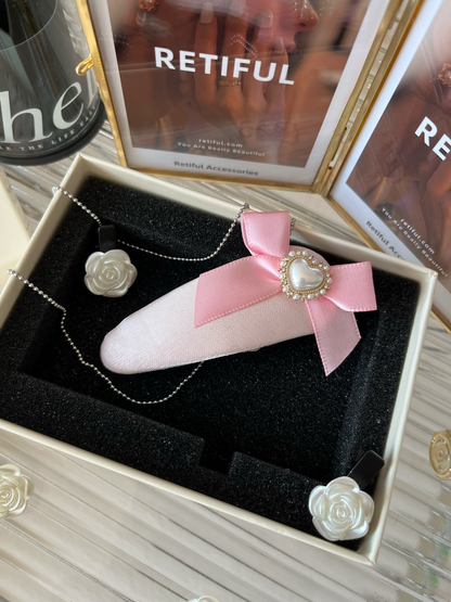 Coquette Bow Hair Clip (Pink Heart Pearl)