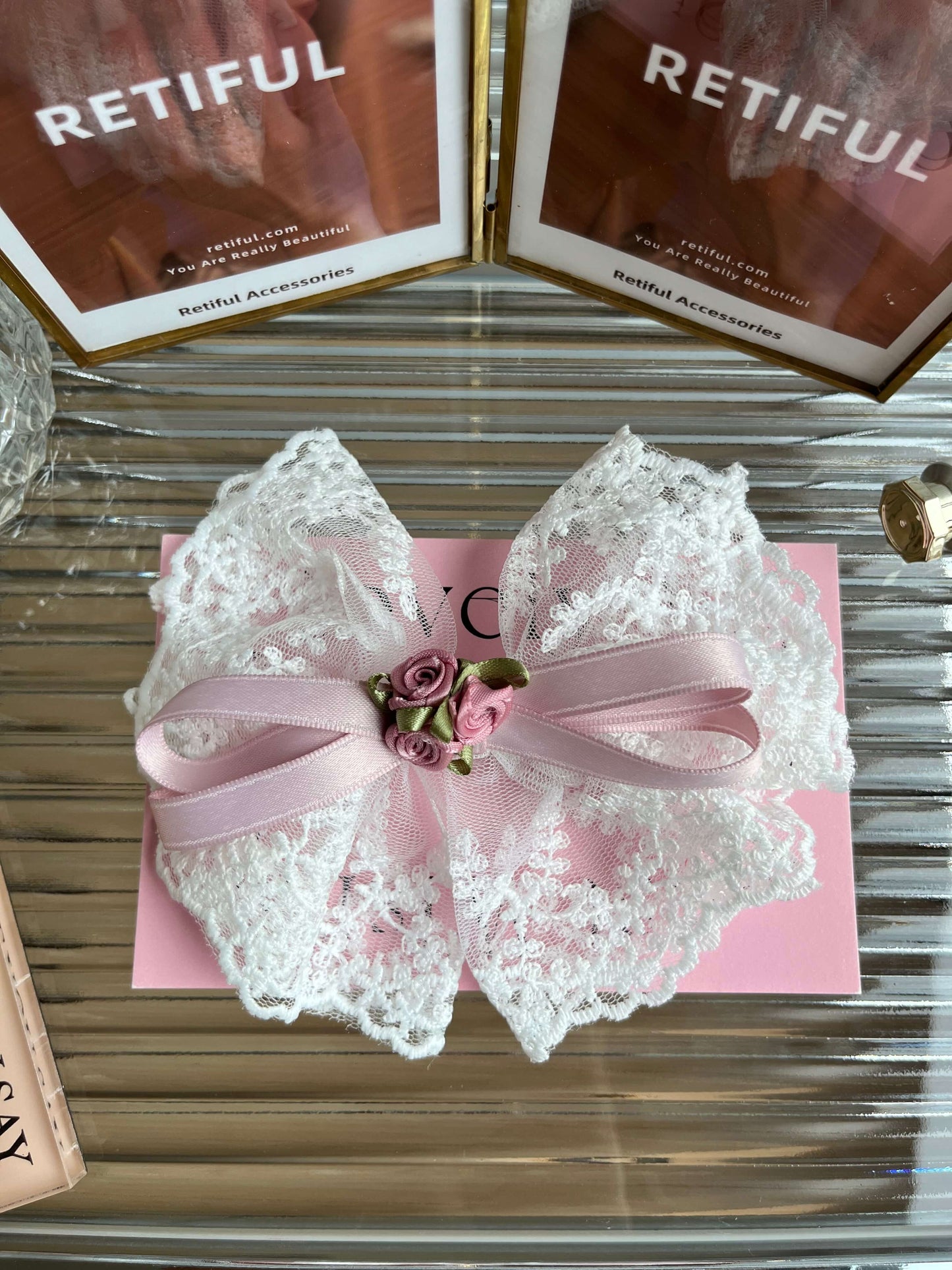 Coquette Lace Flower Bow Clip