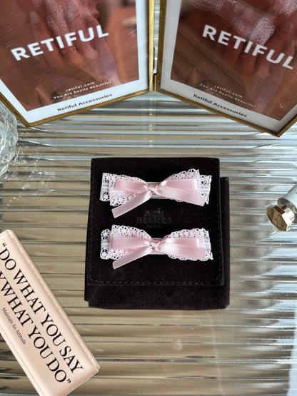 Coquette Pink Lace Bow Clip Set