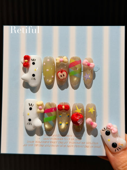 HK0219 3D Horizontal Kitty Press-On Nails
