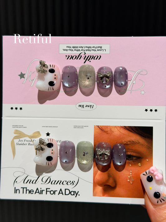 HK0223 3D Horizontal Kitty Press-On Nails