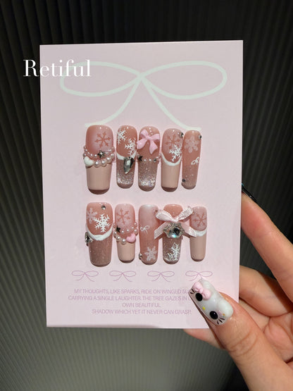 L0001 Snowflake Winter Christmas Press-On Nails