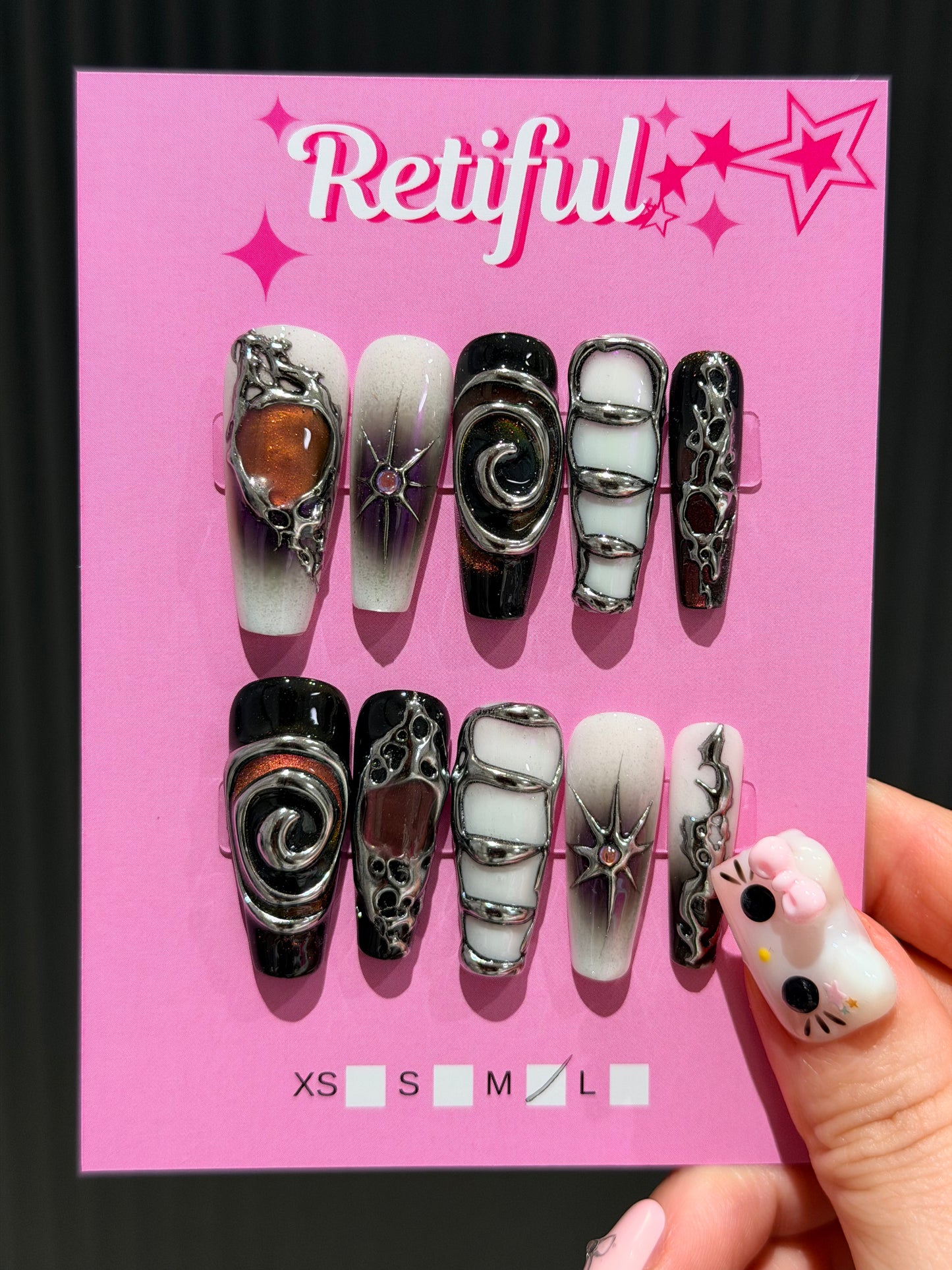 L0083 Liquid Metal Long Press-On Nails (M)