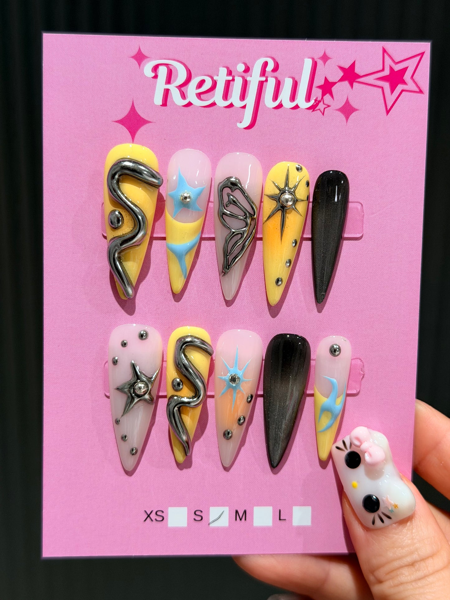 L0087 Liquid Metal Long Press-On Nails (S) (M)