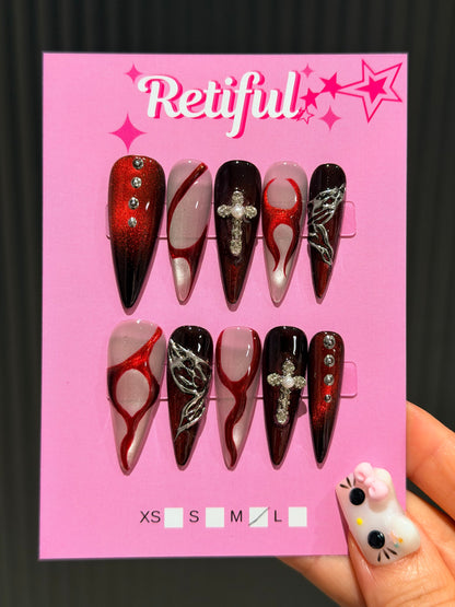 L0088 Liquid Metal Long Press-On Nails (M)