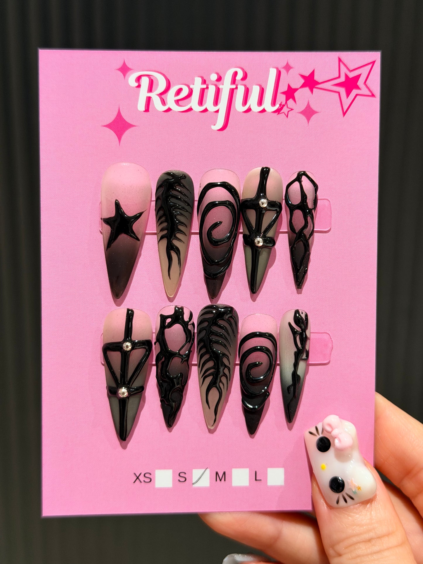 L0090 Liquid Metal Long Press-On Nails (S)