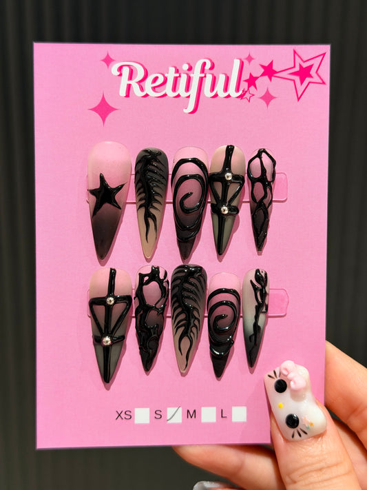 L0090 Liquid Metal Long Press-On Nails (S)