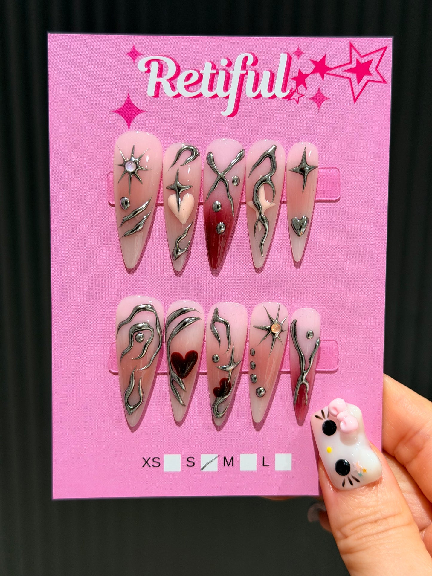 L0091 Liquid Metal Long Press-On Nails (S)