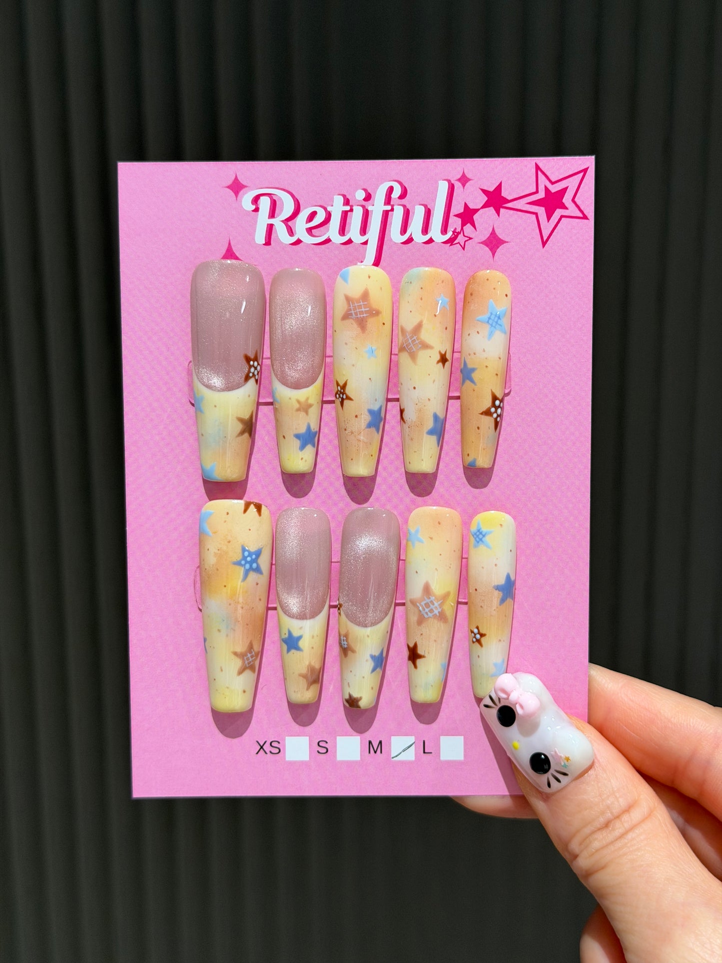 L0093 Starburst Yellow Long Press-On Nails