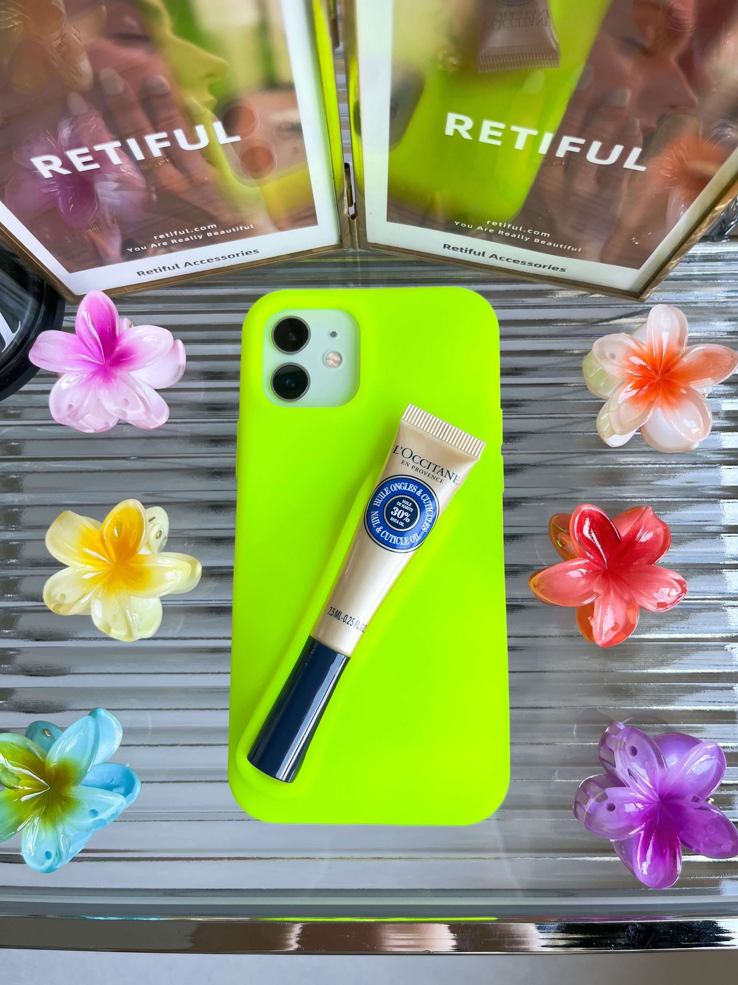 Estuche para teléfono con brillo de labios (amarillo neón)