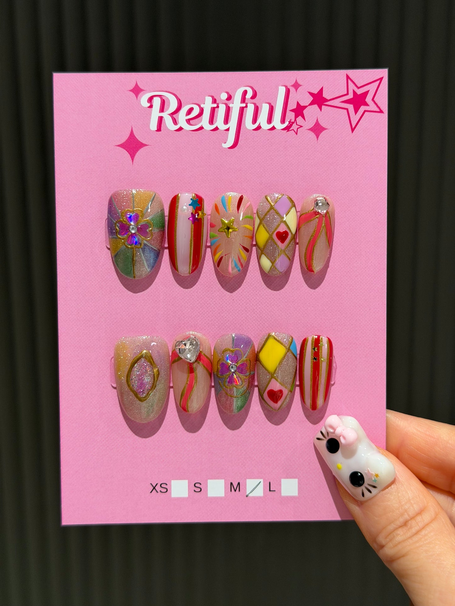 M0028 Colorful Medium Press-On Nails