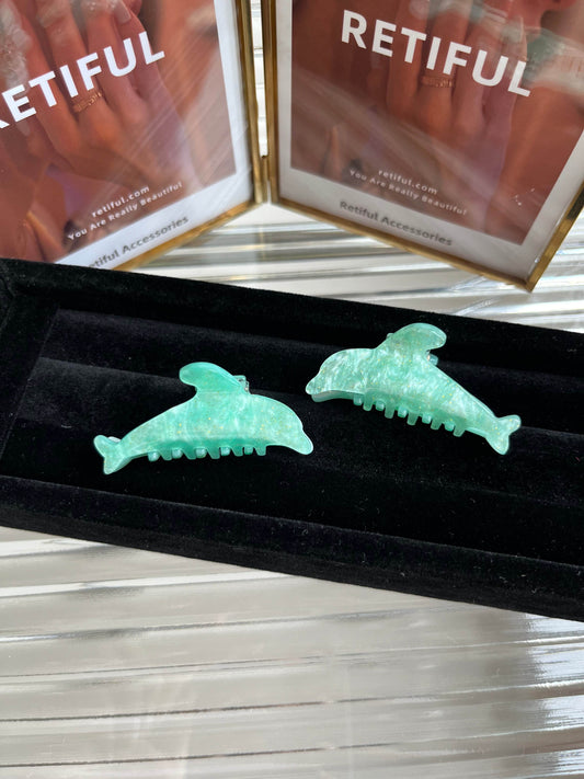 Mini Dolphin Hair Claw Clip In Green