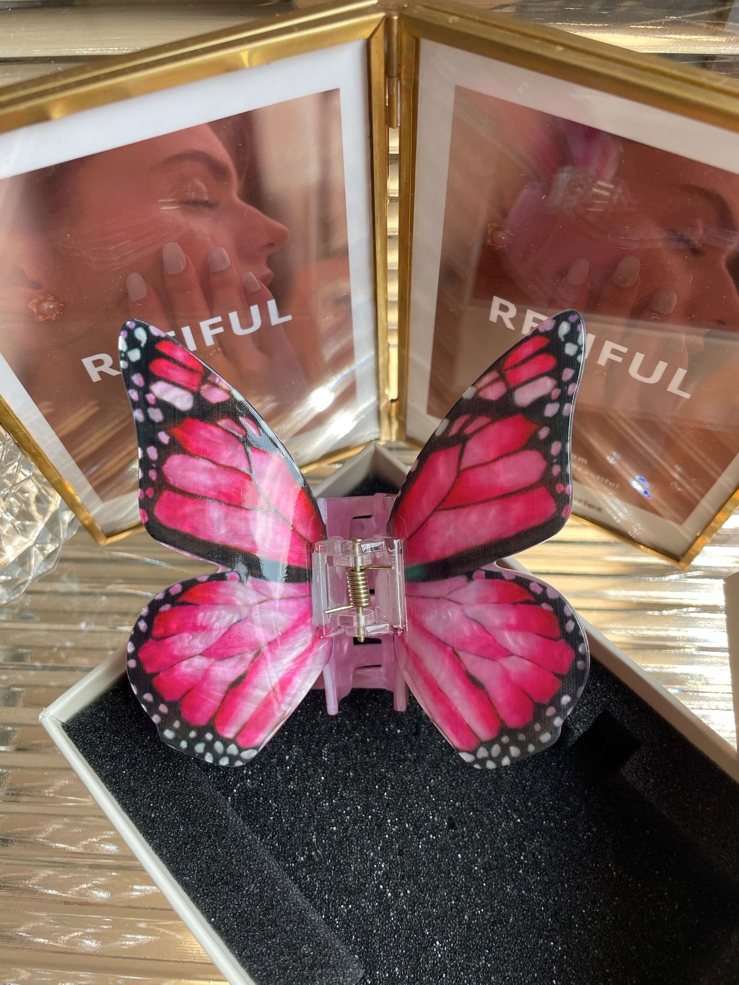 Real Butterfly Hair Claw (Pink)