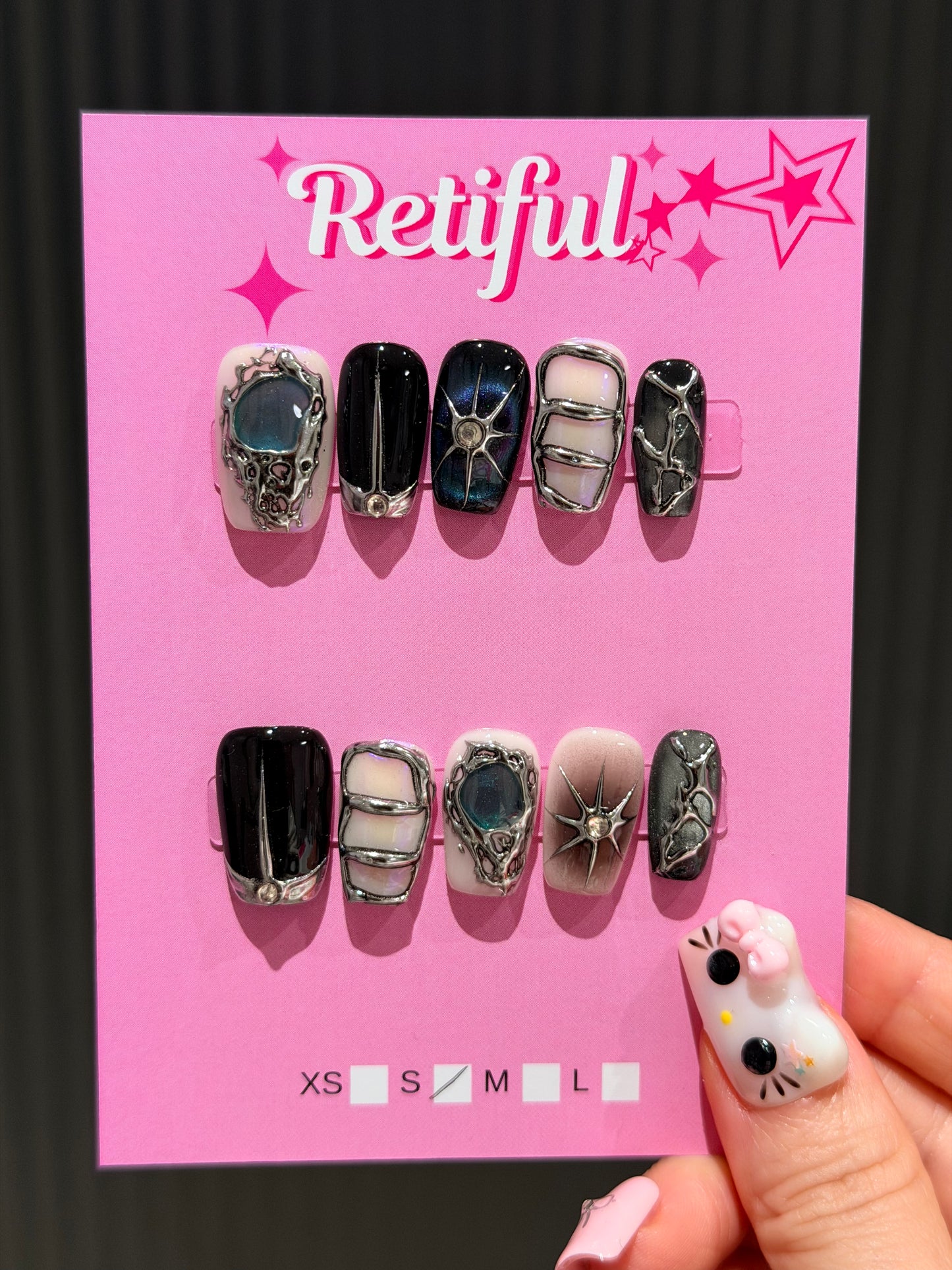 S0022 Liquid Metal Short Press-On Nails (S)