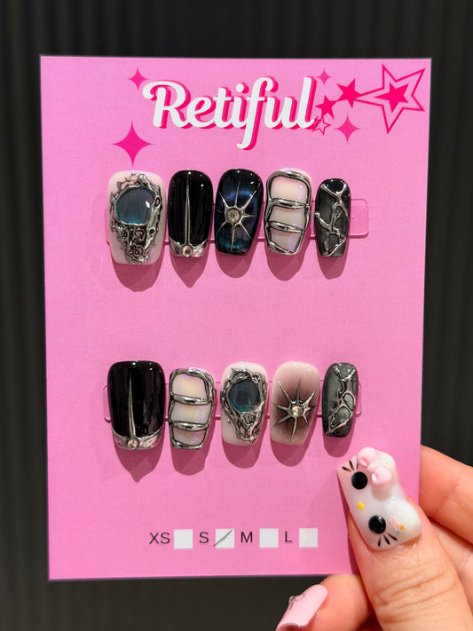 S0022 Liquid Metal Short Press-On Nails (S)