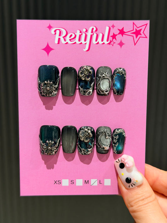 S0023 Liquid Metal Short Press-On Nails (M)