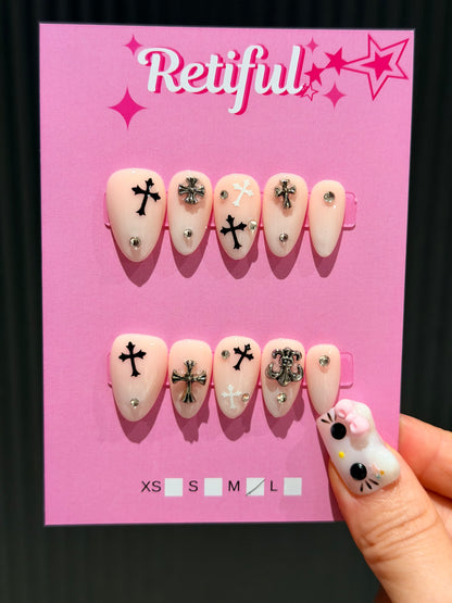 S0025 Liquid Metal Short  Press-On Nails (M)