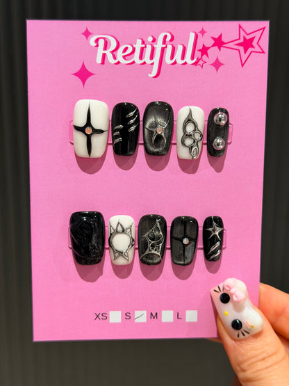 S0027 Liquid Metal Short  Press-On Nails (S)