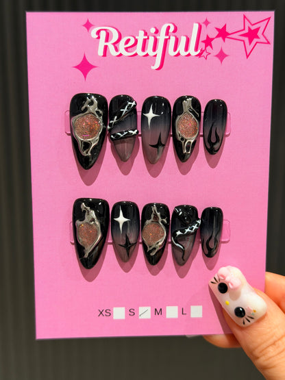 S0028 Liquid Metal Medium Press-On Nails (S)