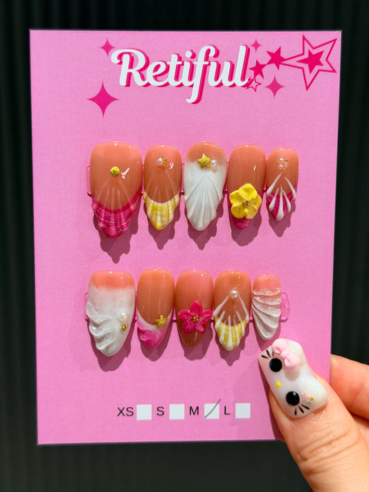 S0029 Tropical Flower Medium Press-On Nails (M)