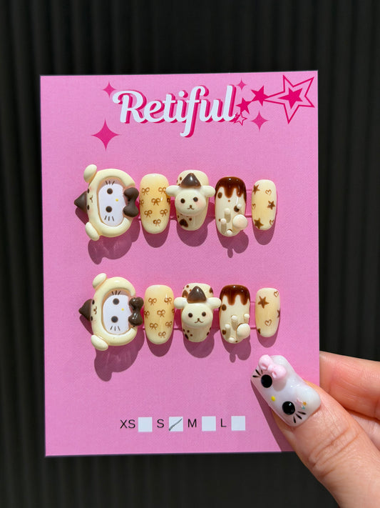 S0030 Yellow Hatty Pom Pom Press-On Nails