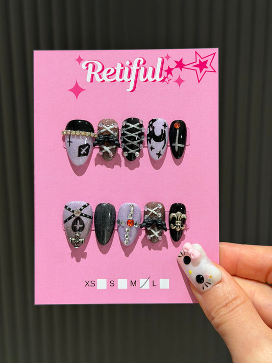 S0031 Purple Black Short Press-On Nails