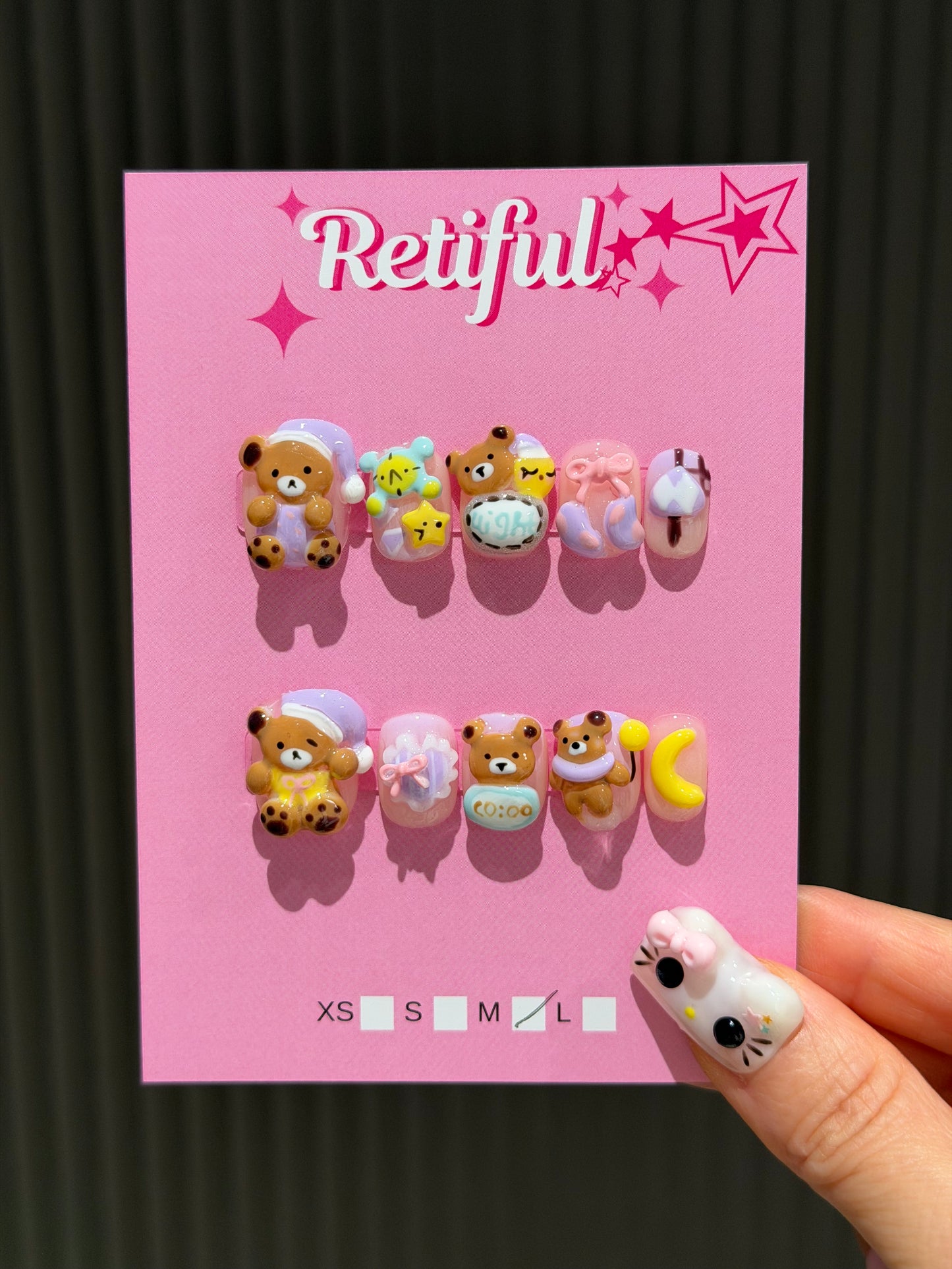 S0034 Goodnight Teddy Short Press-On Nails