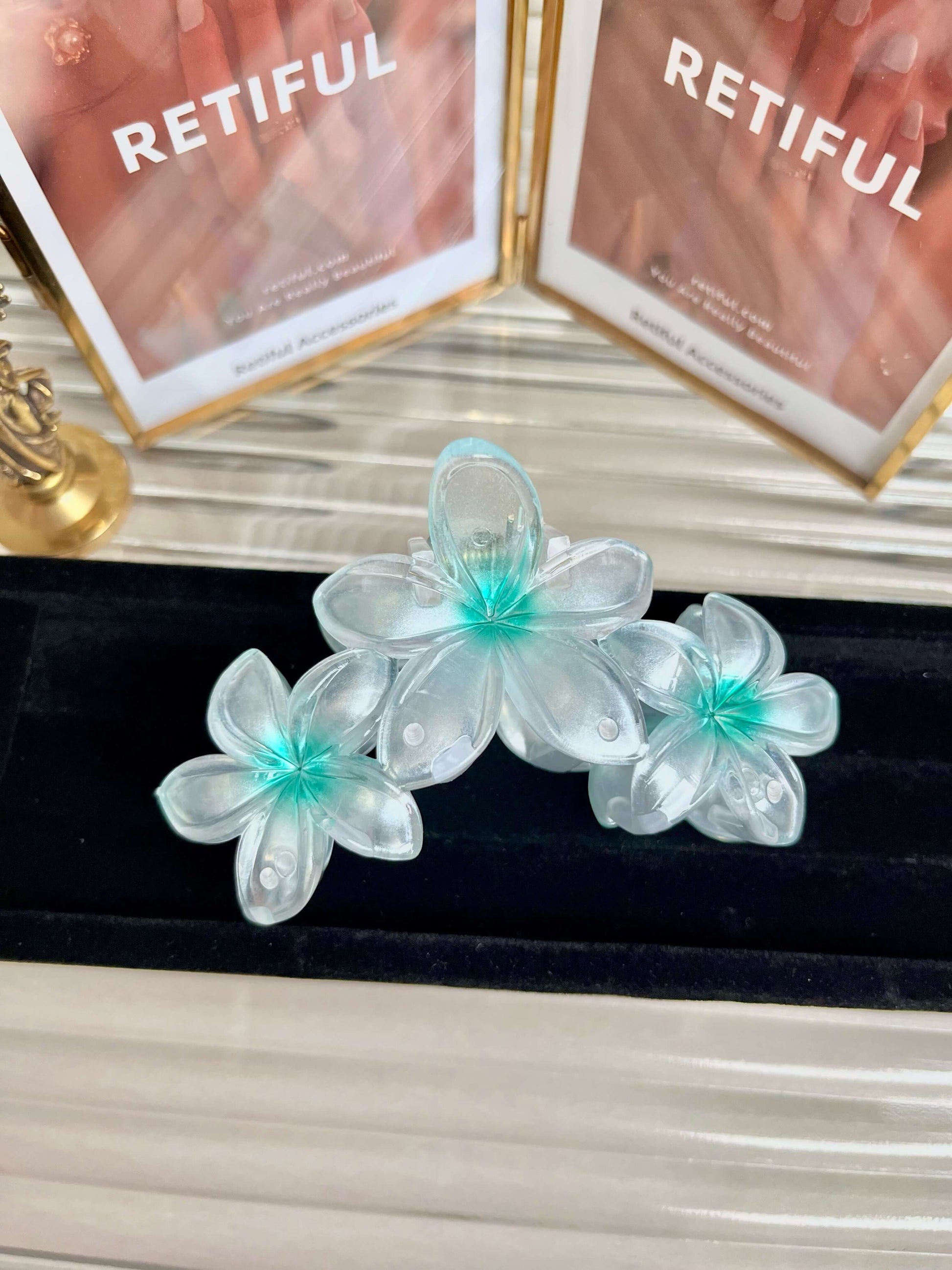 Blooming Flower Claw Clip In Aqua Pearl